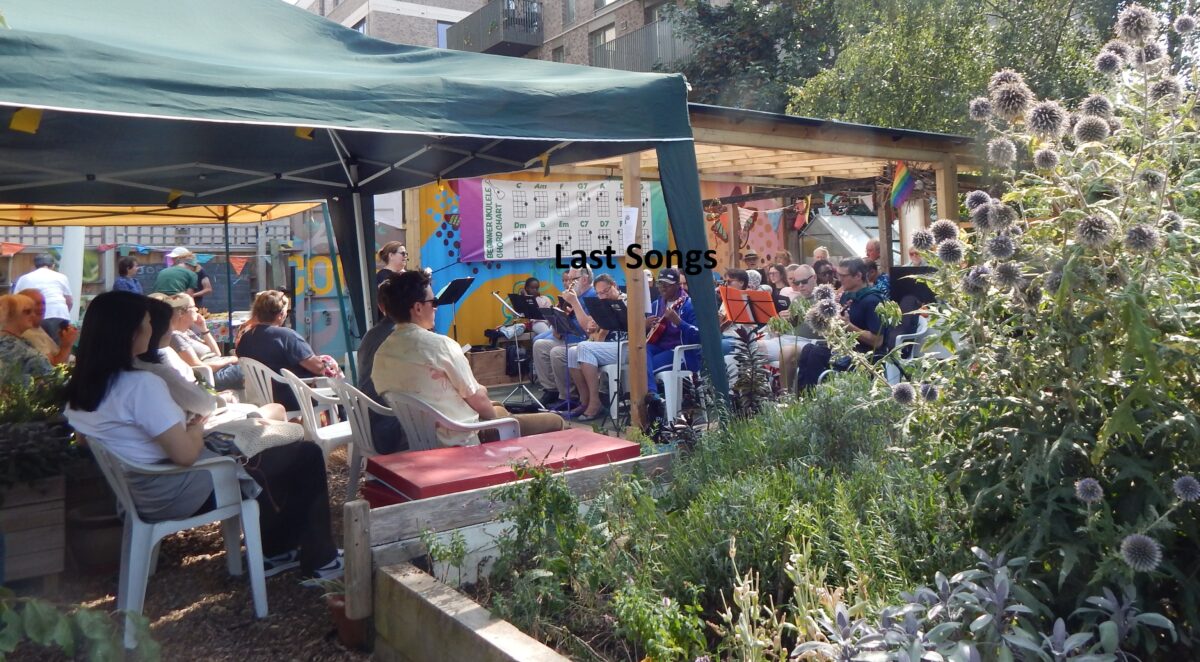 image of ukulele session in the community garden